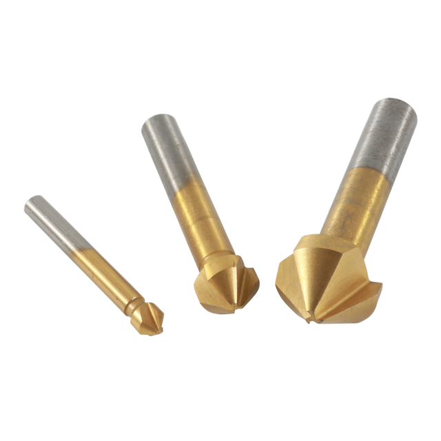 Tin-Coated 90 Degree 3 Flute HSS Countersink Drills Bit Set for Metal