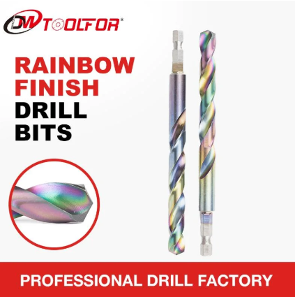 HSS Fully Ground Hex Shank Rainbow Finish Twist Drill Bits