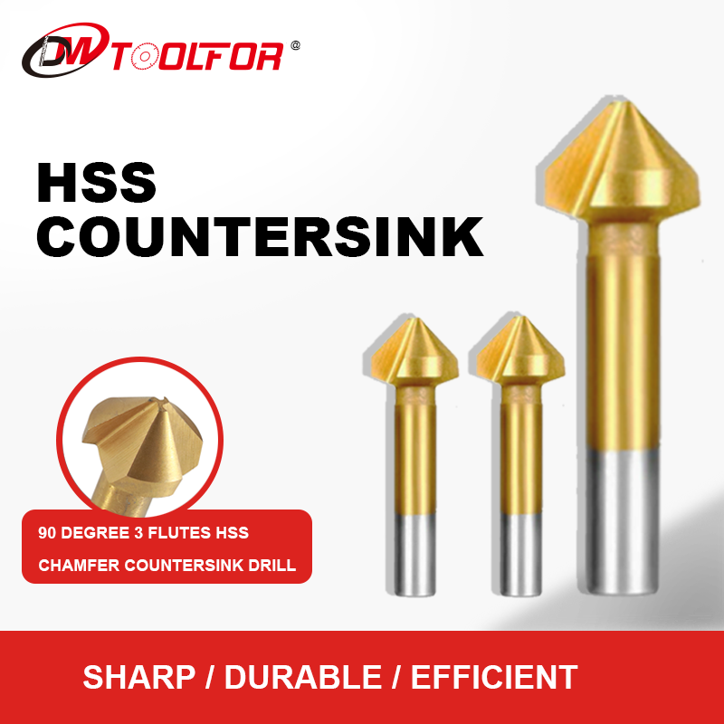 High Quality DIN335C 90 Degree 3 Flutes Hss COUNTERSINK DRILL Countersink Wood Drill Bit Set