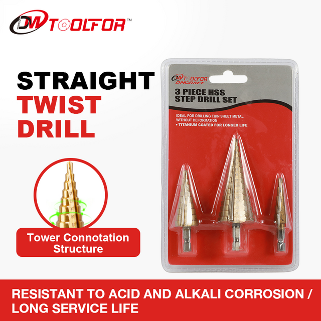 3PCS HSS Titanium Coated Step Drill Bits Set