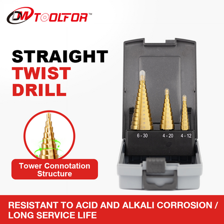 3PC HSS Cone Step Drill Cutter Bit Set for Wood/Steel